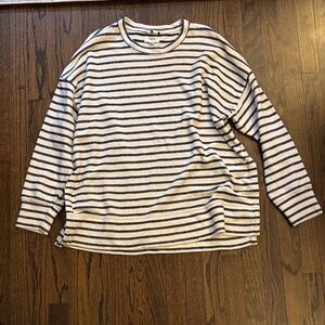 Aerie Longsleeve Navy and Cream Striped Top with Side Slits